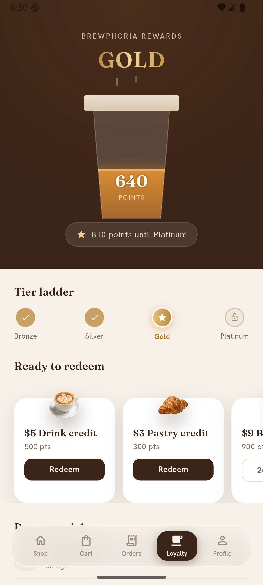 The loyalty screen.