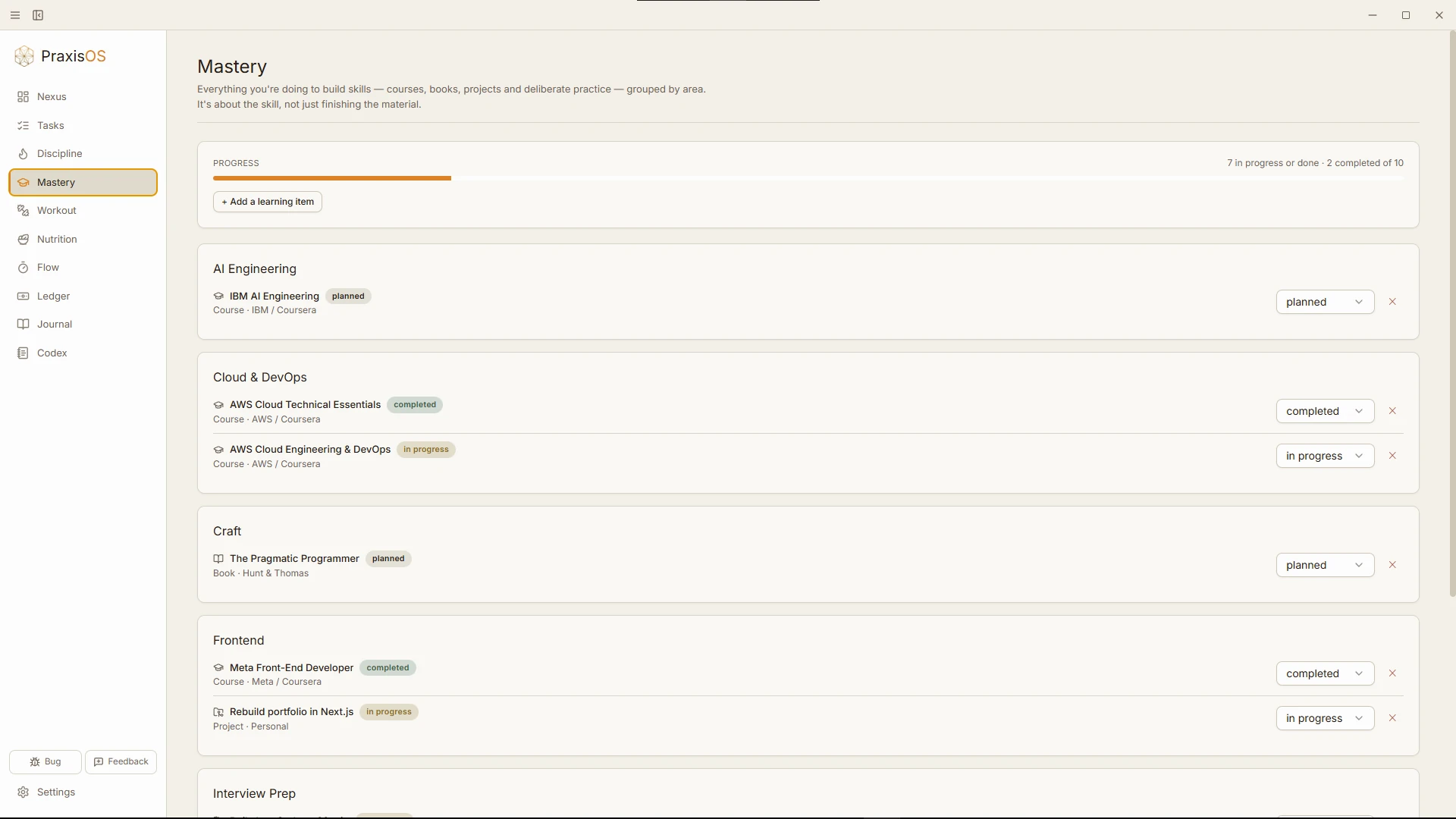 The Mastery skill tracker.